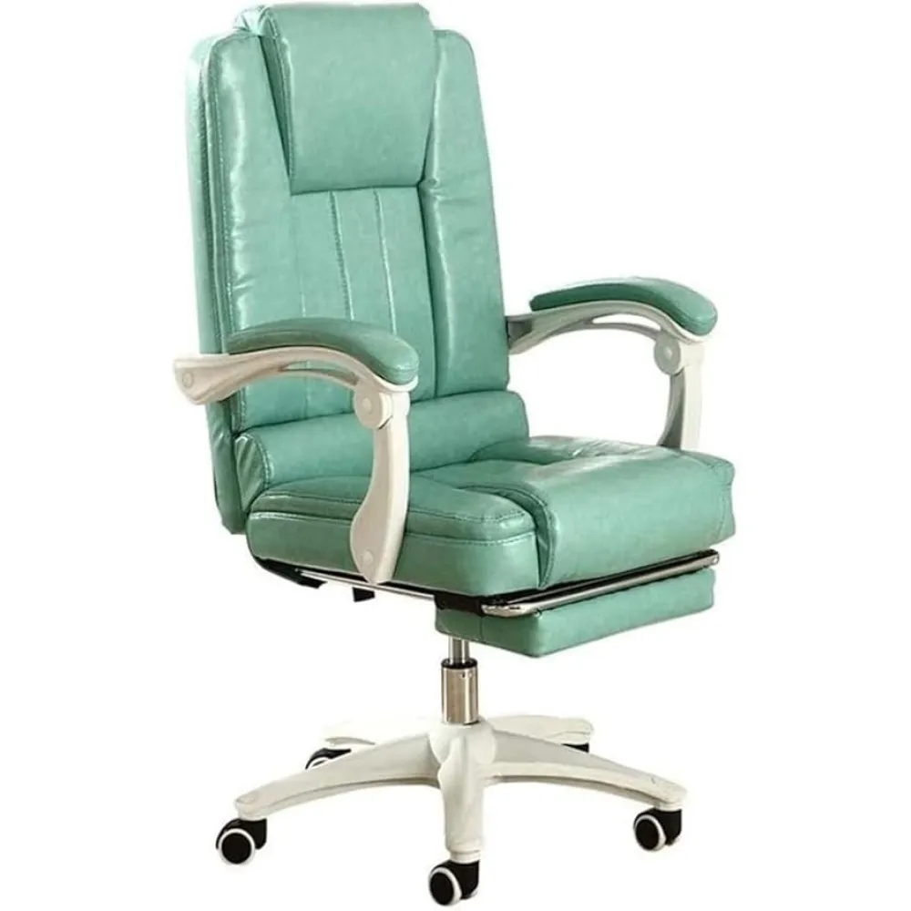 Ergonomic High Back Office Desk Chair with Armrests Leather Executive Task Chair Adjustable Swivel Computer Desk Chair Comfortable Seating for Adults Home Use(Green)
