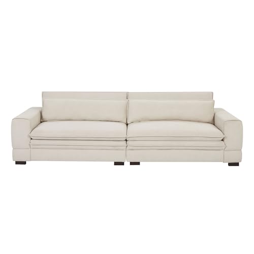 OYN 104.72" Oversized 4 Seaters Sectional Sofa, Soft Chenille Upholstered Sofa with 2 Lumbar Pillows, Deep Seat Couches for Living Room, Beige