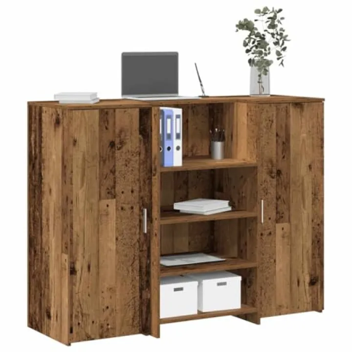 Qnhdfrt Banco di ricezione effetto legno antico, 135 x 50 x 103,5 cm, in legno con cassette e ampio spazio per interazioni discrete in uffici, lobby e cliniche