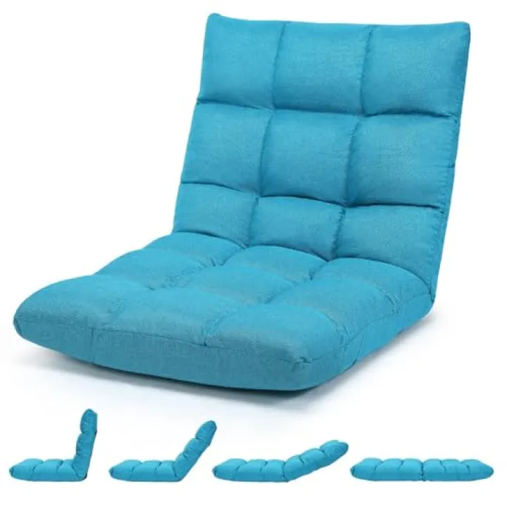 FANTASK Sedia da pavimento pieghevole con schienale regolabile, sedia da meditazione, cuscino tailandese, poltrona da pavimento imbottita, poltrona relax per yoga, tempo libero e meditazione (turchese