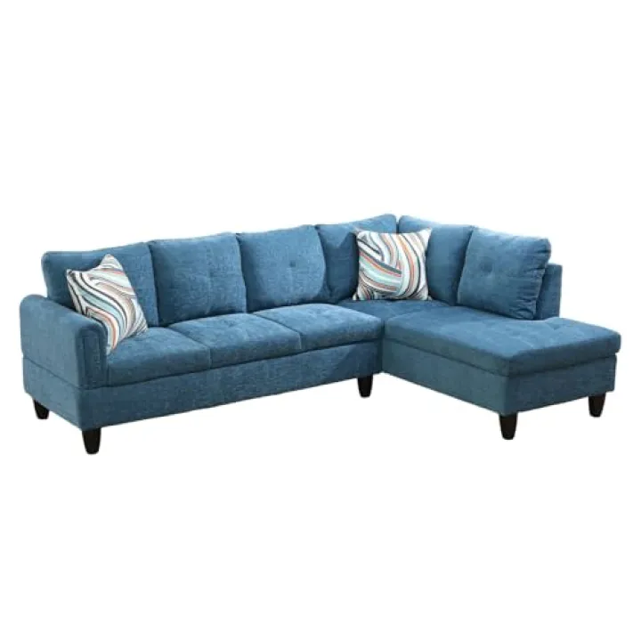 Seeye Maximize Comfort with 2-Piece L Shaped Sectional Sofa, Durable Flannel Fabric, Easy Assembly for Living Room, Blue