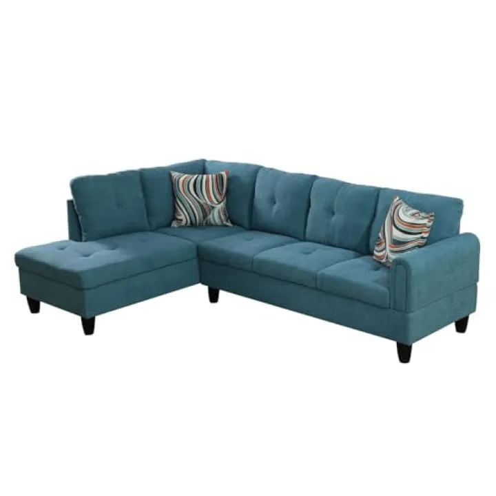 Seeye Comfortable and Stylish 2-Piece L Shape Sectional Sofa with Chaise, Modern Chenille Fabric, Teal Blue