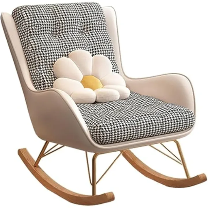 YHKJLYH Sedia a Dondolo per Soggiorno, Camera da Letto, Sedia a Dondolo Imbottita con Base in Legno massello per Ufficio, Salotto, Camera da Letto, Bianco Sporco, Taglia Unica