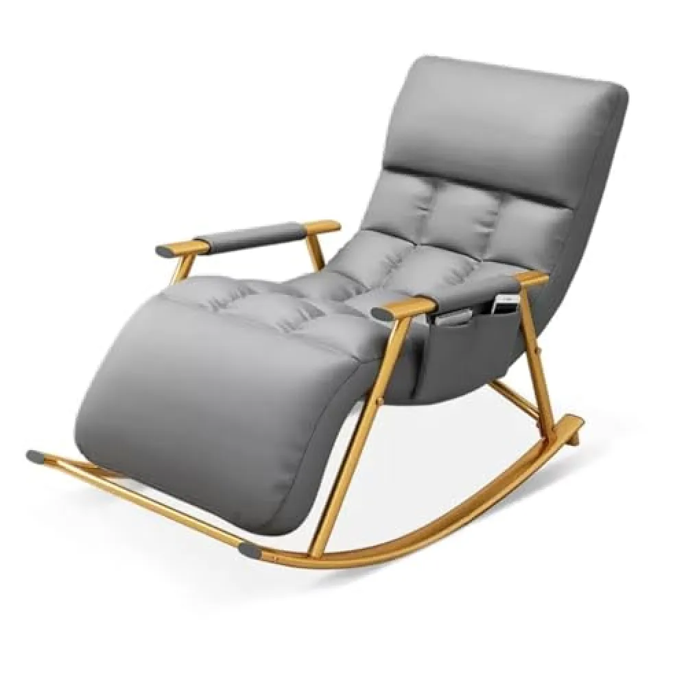 YHKJLYH Sedia a Dondolo da Balcone con poggiapiedi Regolabile, Comoda Poltrona per Soggiorno, Seduta Imbottita in Tessuto Tecnico e Gambe in Acciaio, Gambe Blu/Dorate, Grigie, Dorate