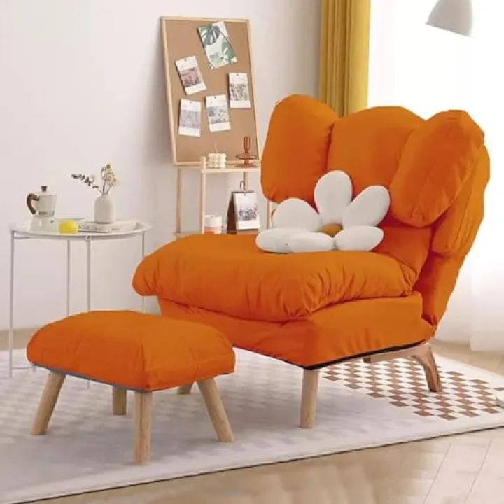 YHKJLYH Divano per Camera da Letto, Cuscino Morbido e Pouf, Poltrona Relax con Doppio Schienale Regolabile, Poltrona Relax reclinabile per Soggiorno, Camera da Letto, Arancione, Taglia Unica