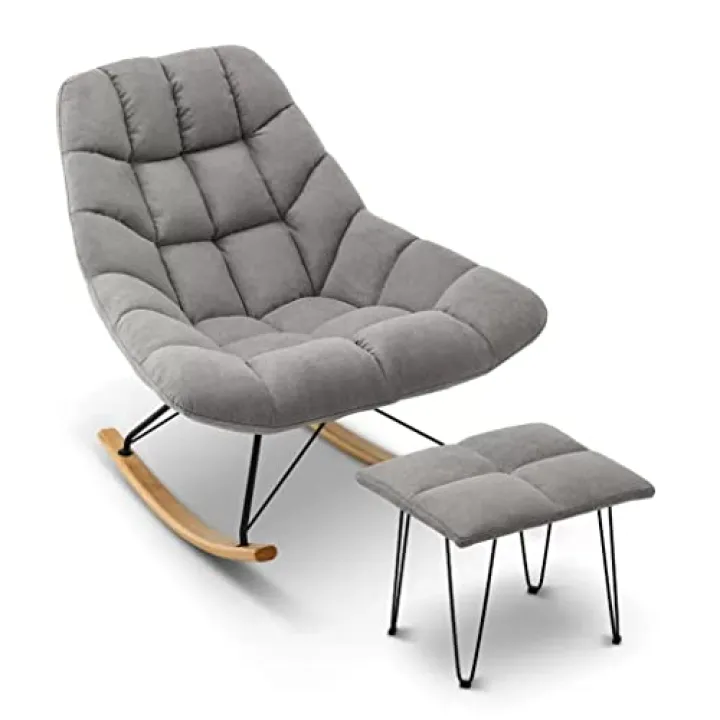 YHKJLYH Poltrona a Dondolo Imbottita per cameretta dei Bambini, Moderna Poltrona a Dondolo in Tessuto di metà secolo con Schienale Alto per Soggiorno, Camera da Letto (Colore: Grigio-2, Dimensioni: