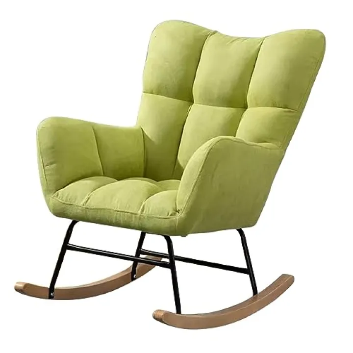 YHKJLYH Sedia a Dondolo per cameretta dei Bambini, sedie con Supporto per la Schiena, Sedia a Dondolo Laterale per Soggiorno con Schienale Alto, Comoda Sedia Imbottita con Base in Legno (Colore: Ver