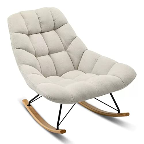YHKJLYH Poltrona a Dondolo Imbottita per cameretta dei Bambini, Moderna Poltrona a Dondolo in Tessuto di metà secolo con Schienale Alto per Soggiorno, Camera da Letto (Colore: Bianco, Dimensioni: bi