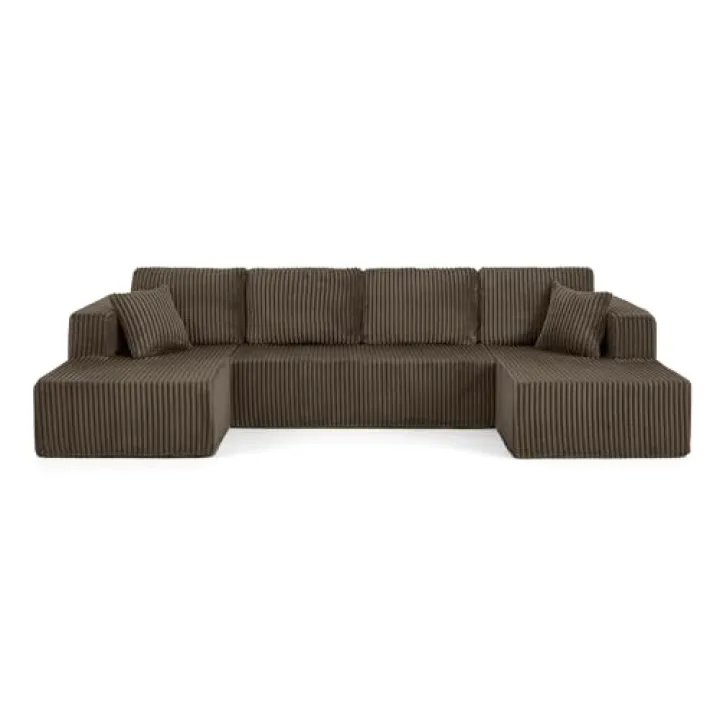 QIANYEWANG U Shape Modular Sectional, Compressed Sectional Sofa Modern Minimalist Style Corduroy Couch, Sleeper Sofa for Living Room, Bedroom, Comfy Compressed Couch Space-Efficient Design，Brown