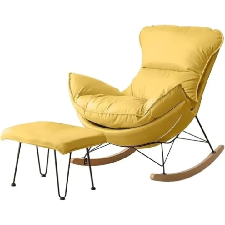 YHKJLYH Sedia a Dondolo con poggiapiedi, Sedia da Balcone, Sedia a Dondolo reclinabile in Tessuto Tecnico per Soggiorno, Poltrona Moderna, Sedia da Lettura per Camera da Letto e Soggiorno (Giallo)