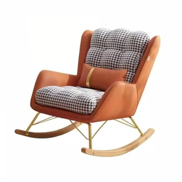 YHKJLYH Poltrona a Dondolo per Il Tempo Libero, Stile Mid-Century, con Cuscino Lombare, Seduta Larga Imbottita, Poltrona Laterale Decorativa per Soggiorno (Arancione 2, Senza)