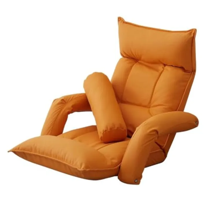 Divano Letto Regolabile da Pavimento - Divano Pieghevole con Cuscino e braccioli, Perfetto per Giocare e sedersi in Ufficio, Comoda Chaise Longue Arancione