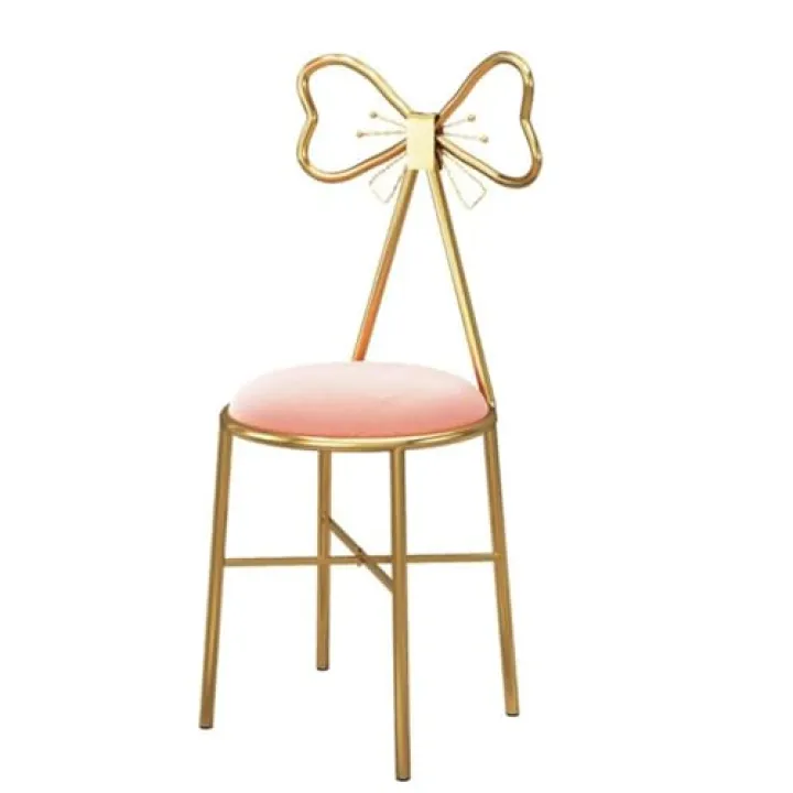 Moderna sedia da toeletta in velluto rosa – elegante poltrona con papillon in ferro e sgabello da salotto per camera da letto delle ragazze trucco vanità sala da pranzo & arredamento chic
