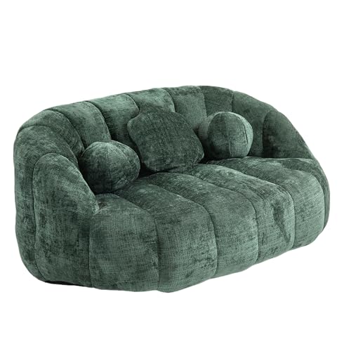 63.7" Chenille Bean Bag Loveseat Sofa Couch with 3 Pillows, Floor Lazy Lounger with High Density Foam, Modern Oversized Boneless Cloud Sofa for Living Room,Bedroom,Apartment