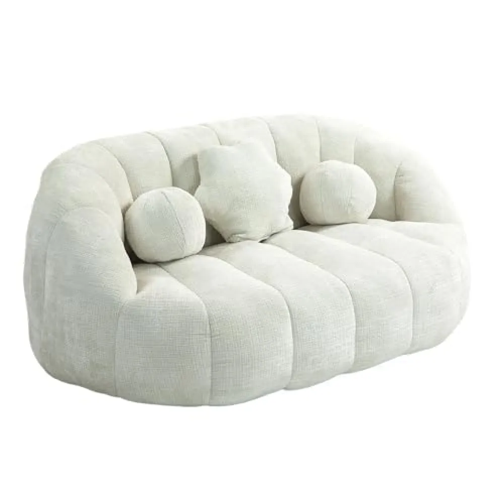 63.7" Chenille Bean Bag Loveseat Sofa Couch with 3 Pillows, Floor Lazy Lounger with High Density Foam, Modern Oversized Boneless Cloud Sofa for Living Room,Bedroom,Apartment