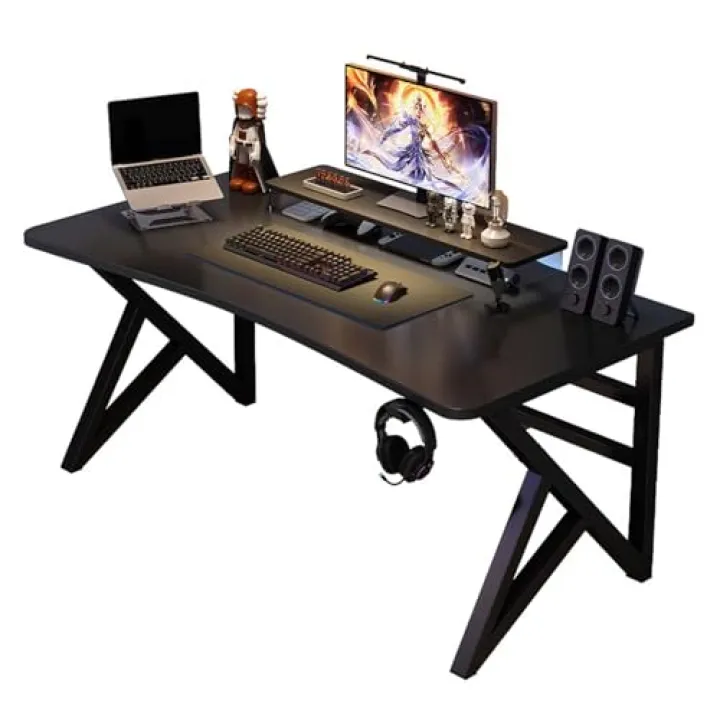 XoTiq Scrivania da gioco da 40 pollici, design curvo, scrivania per eSport in fibra di carbonio, con gancio per cuffie e hub per la gestione dei cavi. Workstation compatta per l'home office, il gioco